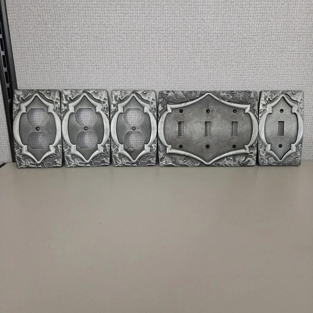 Vtg Set Pewter Metal Outlet & Switch‎ Cover Plates Moody Industrial Goth